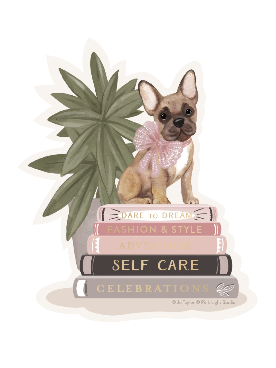 Frenchie Sitting On Pile Of Books Sticker