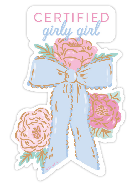 Scalloped Blue Bow And Pink Flowers Sticker