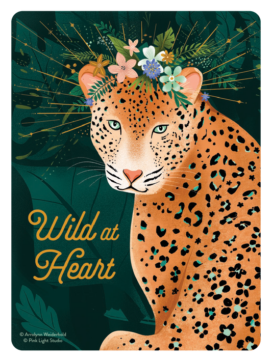 Leopard With Flowers On Head Sticker