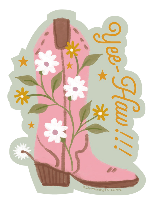 Pink Boot Decorated With Daisies Sticker