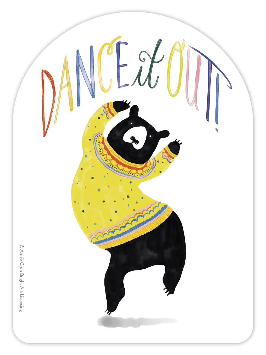 Black Bear Dancing In Yellow Sweater Sticker