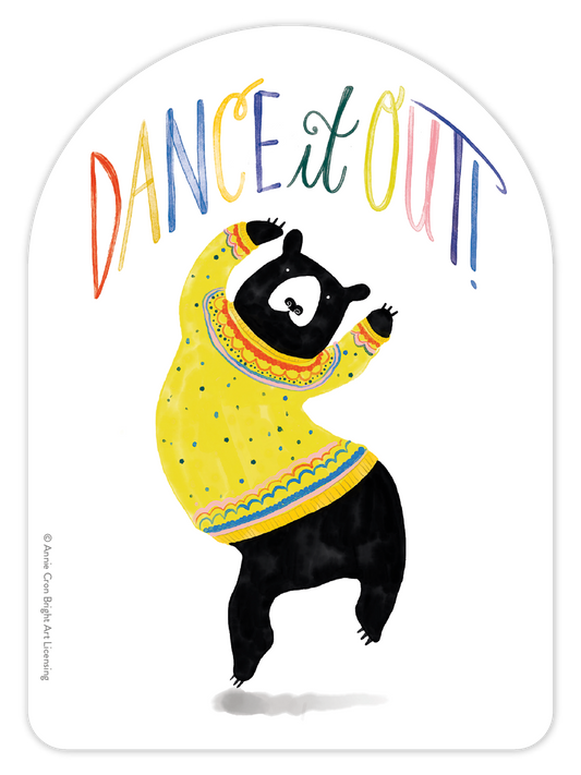 Black Bear Dancing In Yellow Sweater Sticker
